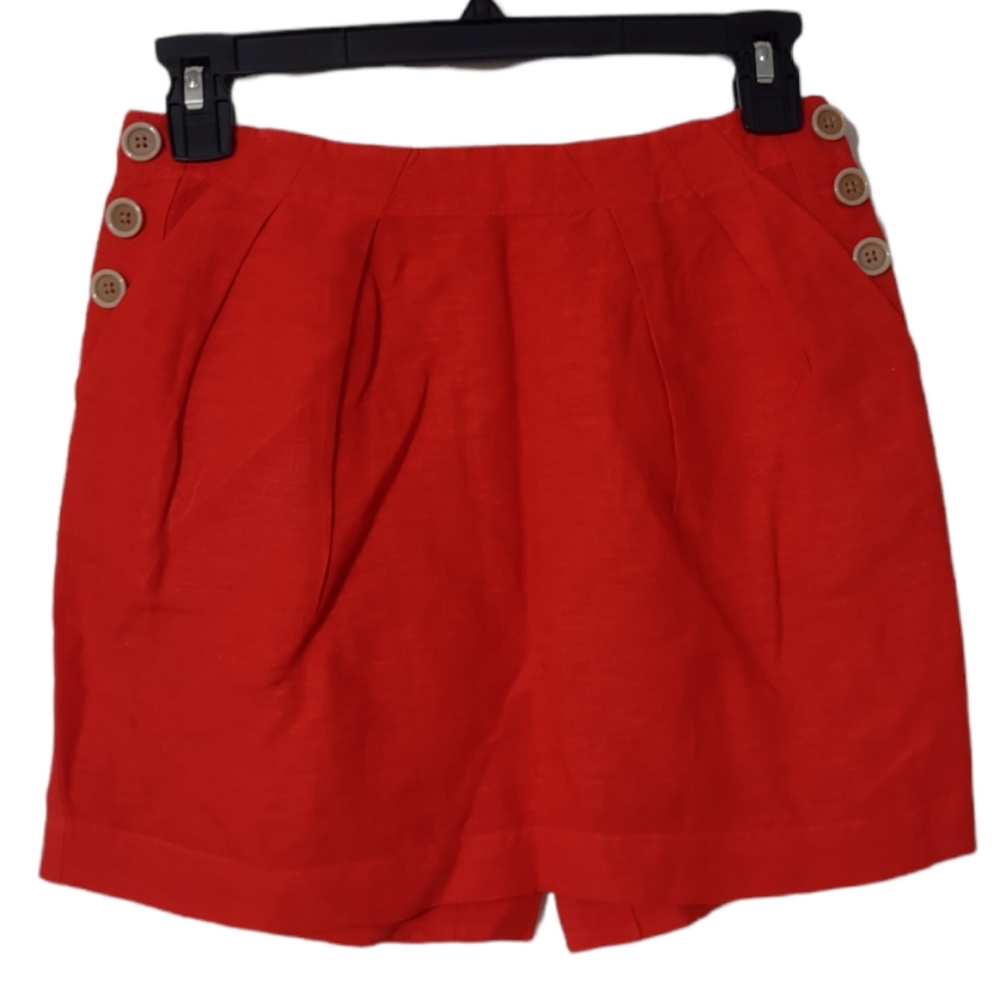 Banana Republic 00P Orange Sailor Pocket Linen Mini Skirt Nautical Button Detail